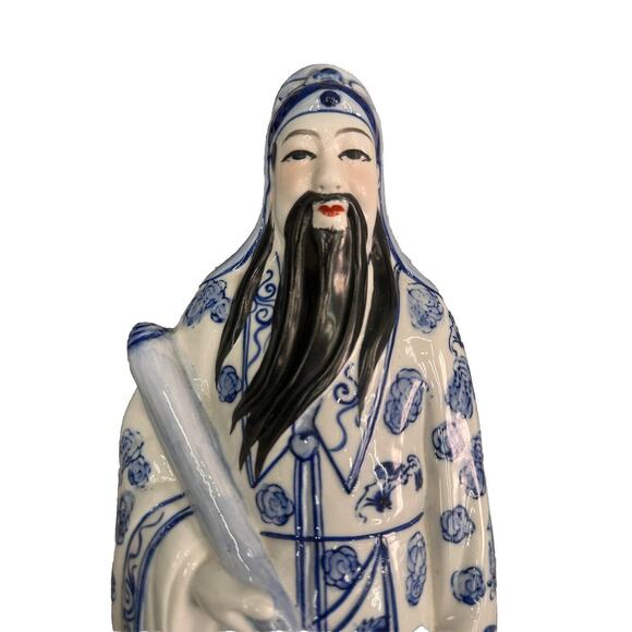 Vintage Chinese Large Blue White Porcelain Wiseman God (Fu-Xing) - Picture 2 of 7